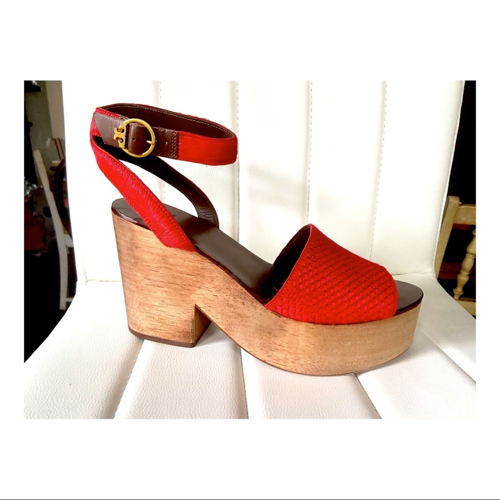 TORY BURCH CAMILLA PLATFORM RED LEATHR SANDAL EUC - Picture 10 of 14